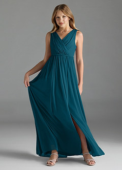 Azazie Tanicia Junior Dusty Rose A-Line Mesh Dress image1