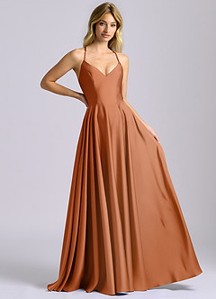 Azazie Truce Brudtärnklänningar Klä av A-Linje i Stretch Satin Koppar image6