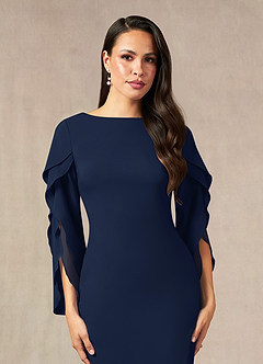 Azazie Carter Mother of the Bride Dresses Dark Navy Sheath Ruched Stretch Chiffon Dress image5
