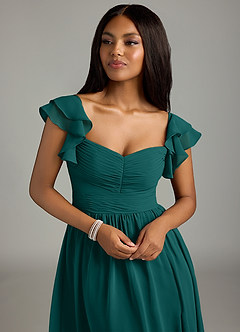 Azazie Anaya Bridesmaid Dresses Peacock A-Line Pleated Chiffon Dress image6