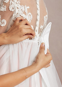 Azazie Elodie Flower Girl Dresses Ivory Cedar Rose Ball-Gown Lace Dress image9