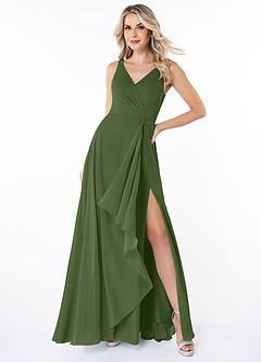 Azazie Calvi Final Sale Olive A-Line Ruched Chiffon Dress image4