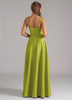 Azazie Shaude Bridesmaid Dresses Lemongrass A-Line Pleated Stretch Satin Dress image6