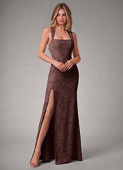 Azazie Luci Robes de demoiselle d'honneur Robe Sirène Convertible en Blumen-Burnout Plissée Expresso image3