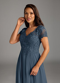Azazie Dunja Brudens mor kjoler A-Line V-hals blonde Chiffon Gulv-længde Kjole image6