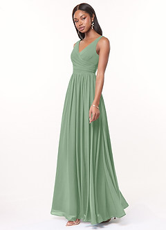 Azazie Keyla Vestidos de damas de honor Vestido Matcha de Gasa de Línea A con Cuello en V Plisado image3