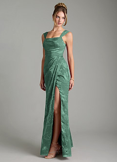 Azazie Kaelis Bridesmaid Dresses Eucalyptus Mermaid Pleated Floral Jacquard Burnout Dress image4