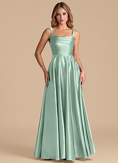 Azazie Shaude Bridesmaid Dresses Agave A-Line Pleated Metallic Satin Dress image5