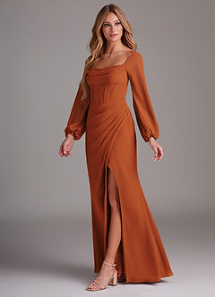 Azazie Charissa Bridesmaid Dresses Cinnamon Sheath Long Sleeve Chiffon Dress image4