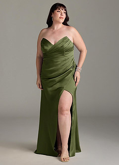 Azazie Yola Bridesmaid Dresses Olive Sheath V-Neck Pleated Stretch Satin Convertible Dress image11