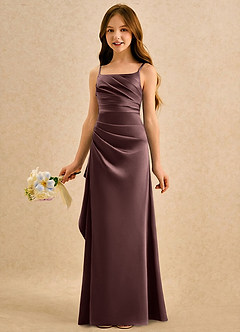 Azazie Cannoli Girls Formal Robe Demoiselle D'honneur Fillette Robe Trapèze en Mat Satiné Plissée Expresso image5