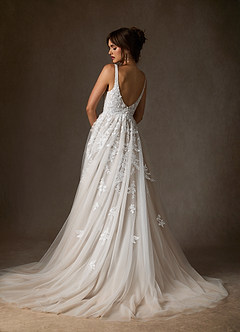 Azazie Sorella Wedding Dresses Diamond White A-Line V-Neck Sequins Tulle Dress image2