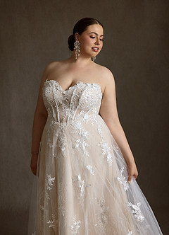 Azazie Florentina Vestidos de novia Vestido Blanco Diamante Champán de Tul de Línea A con Corazón Lentejuelas image18