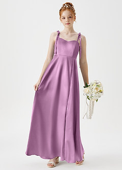 Azazie Rosey Junior A-Linie Herzausschnitt Metallischer Satin Kleid Blauregen image3