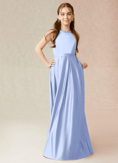 Azazie Arianthe Junior A-Linie mit Taschen Stretch-Satin Kleid Eis image4