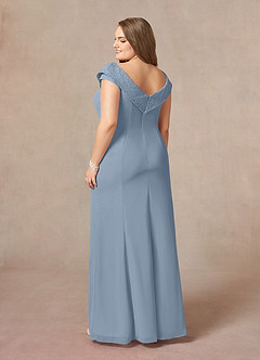 Azazie Cupid Kleider für die Brautmutter A-Linie Bootshals Spitze Chiffon Kleid Staubblau image9