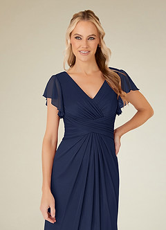 Azazie Vera Mother of the Bride Dresses Dark Navy A-Line V-Neck Pleated Mesh Dress image5