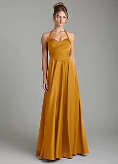 Azazie Tenaya Robes de demoiselle d'honneur Robe Trapèze en Satin extensible Décolleté en cœur Caramel écossais image4
