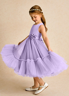 Azazie Miracle Robe Demoiselle D'honneur Fillette Robe Trapèze en Mat Satiné Arc Lilas image1