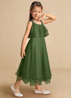 Azazie Bunie Flower Girl Dresses Olive A-Line Spaghetti Strap Tulle Dress image5