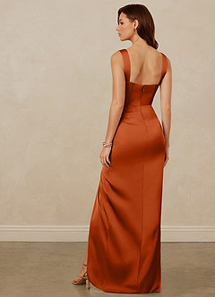 Christian Siriano Bridal for Azazie 1017 Vestidos de damas de honor Vestido de Naranja Quemada de Satén Elástico de Corte Recto con Escote de Corazón image5