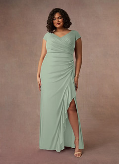 Azazie Roya Mother of the Bride Dresses Dusty Sage Mermaid V-Neck Pleated Mesh Dress image7