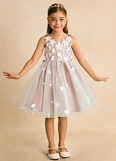 Azazie Junebug vestidos de niña de las flores Vestido de Marfil Rosetón de Tul de Princesa con Encaje image3