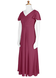 Azazie Peony Junior Mulberry A-Line Pleated Chiffon Dress image8
