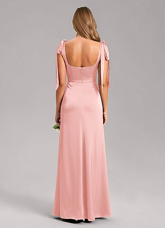 Azazie Frostine Bridesmaid Dresses Powder Pink A-Line Bow Stretch Satin Dress image14
