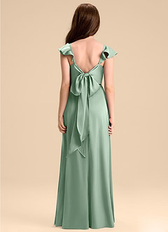Azazie Everett Junior Agave A-Line Bow Stretch Satin Dress image2