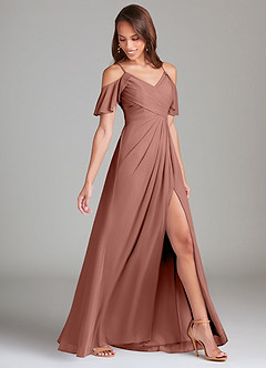 Azazie Dakota Bridesmaid Dresses Cedar Rose A-Line Off the Shoulder Mesh Dress image3