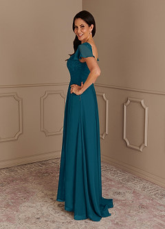 Azazie Gwenyth Final Sale Ink Blue A-Line Lace Chiffon Dress image5