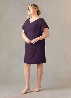 Azazie Julia Abiti per la Madre della Sposa Abito Tubino in Chiffon con Scollo a V a Pieghe Prugna image11