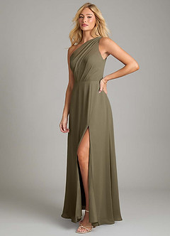Azazie Phaedra Bridesmaid Dresses Willow Green A-Line One Shoulder Chiffon Dress image5