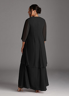Azazie Manuella Mère de la mariée Robes Robe Trapèze en Mousseline de soie Col V plissé Noir image15