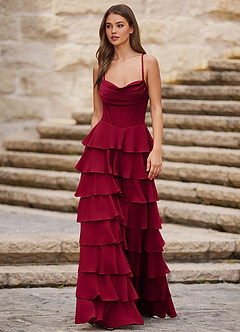 fitted lace wedding dress Deep V-Neck Dark Red Long Velvet-Sequin Prom Dress Deep Red / 0 main image 0
