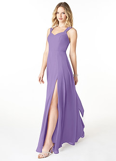 Azazie Julie 신부 들러리 드레스 A라인 스윗하트 네크라인 쉬폰 바닥 길이 드레스 image3