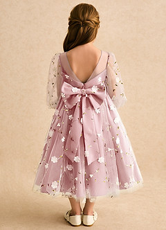Azazie Elowen vestidos de niña de las flores Vestido Rosa Polvorienta de Encaje de Línea A con Escote corazón image2
