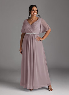 Azazie Tricia Mother of the Bride Dresses Dusk A-Line V-Neck Pleated Chiffon Dress image10