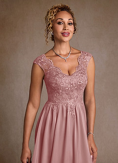 Azazie Amethyst Mother of the Bride Dresses Dusty Rose A-Line Lace Dress image6