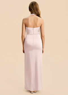 Azazie Jemma Junior Blushing Pink Sheath Ruched Stretch Satin Dress image2