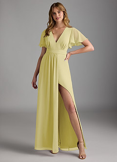 Azazie Zaniah Abiti da Damigella Abito A-Line in Chiffon Sorbetto Al Limone image4