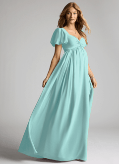Azazie Madisynn Maternity Bridesmaid Dresses Bow Chiffon Floor-Length Dress image4