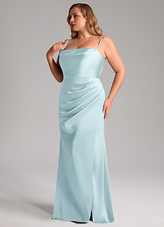 Azazie Leonis Bridesmaid Dresses Cloud Blue Mermaid Pleated Stretch Satin Convertible Dress image12