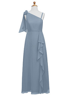Azazie Aidy Junior Dusty Blue A-Line Bow Chiffon Dress image5