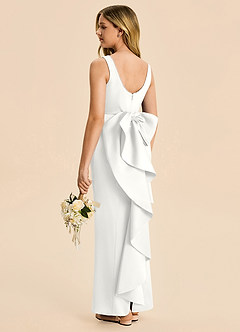 Azazie Emi Junior White Sheath Bow Stretch Satin Dress image4