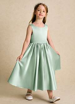 Azazie Doodlebug Robe Demoiselle D'honneur Fillette Robe Trapèze en Mat Satiné Arc Agave image2