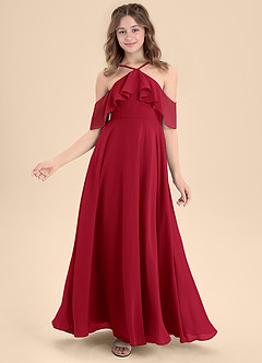Azazie Tessabelle Junior Scarlet A-Line Off the Shoulder Chiffon Dress image6