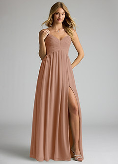 Azazie Alia Robes de demoiselle d'honneur Robe Trapèze en Mousseline de soie Plissée Champagne Rosé image4