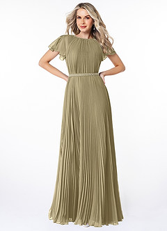 Azazie Kara Bescheiden Bruidsmeisjekleding A-Lijn Geplooid Chiffon Vloerlengte Jurk image1